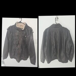 Levis Mens XXL Brown Faux Leather Sherpa Lined Bomber Jacket Military Trucker